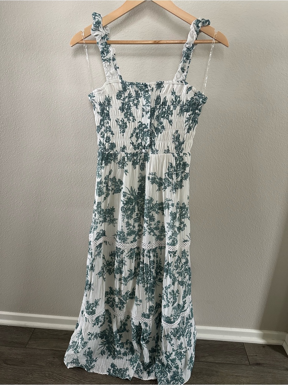 White Maxi Sundress with Green Floral Print
